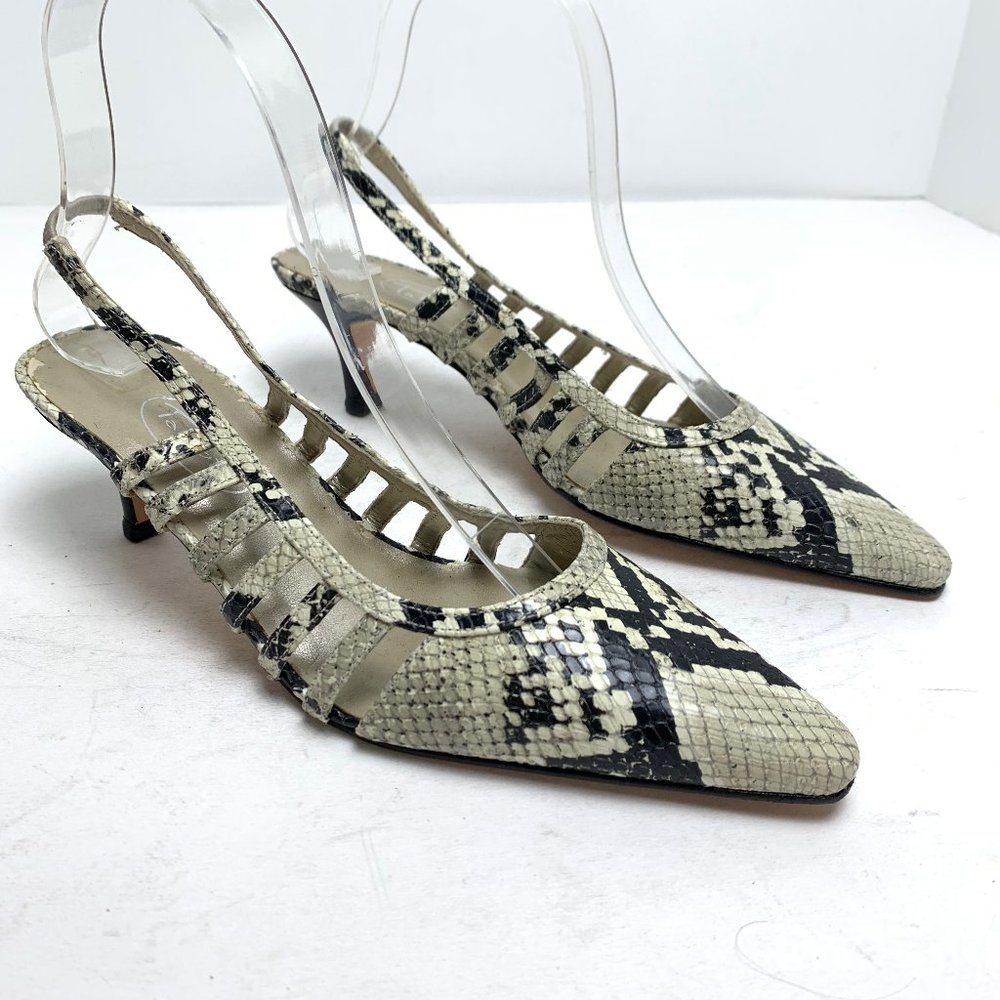 TALBOTS Genuine Leather Slingback kitten High Heels Snakeskin Reptile Print sz 7